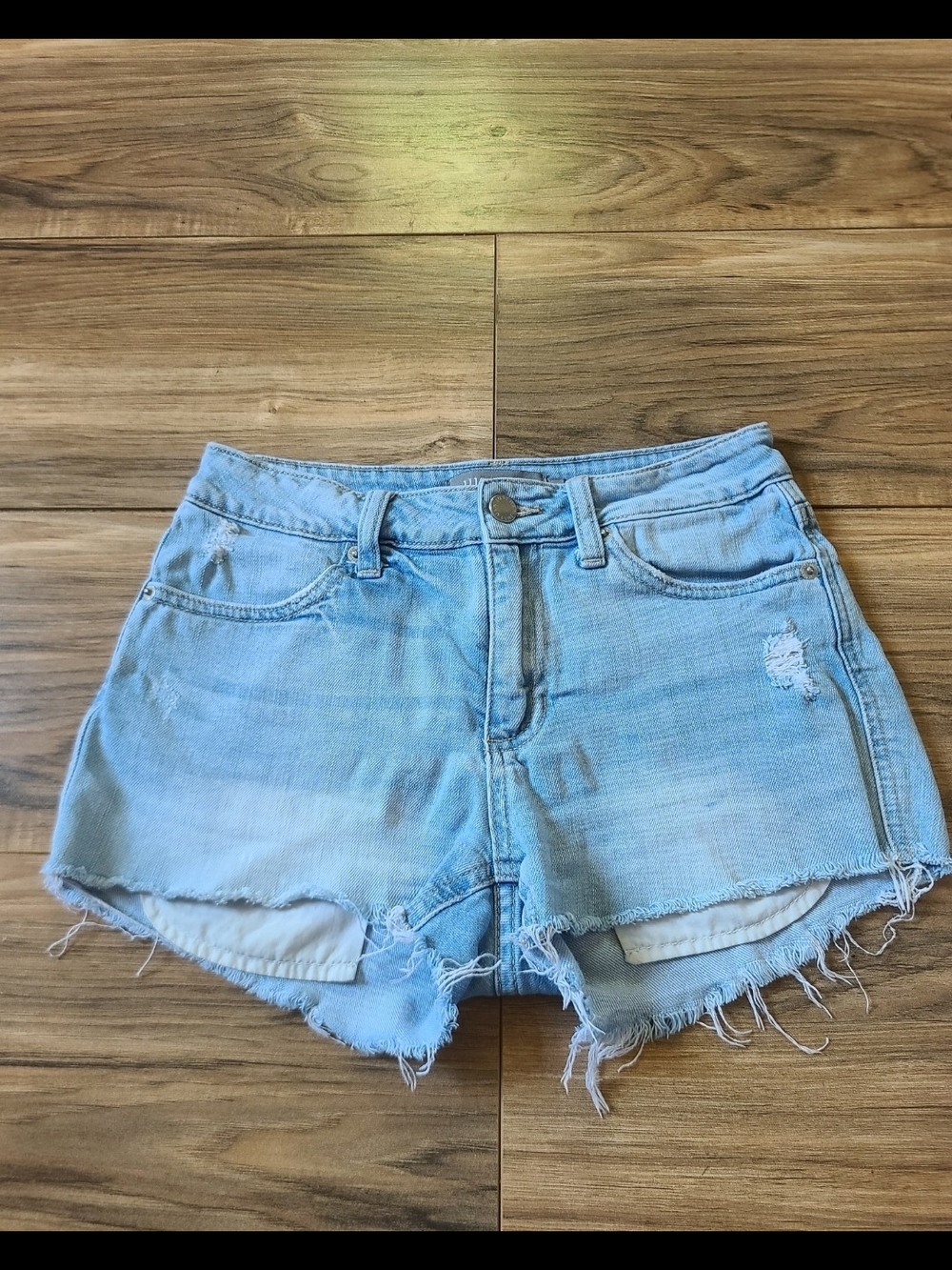 Just USA Women's XS Light Wash Distressed Denim Cutoff Shorts Frayed Hem Stretch